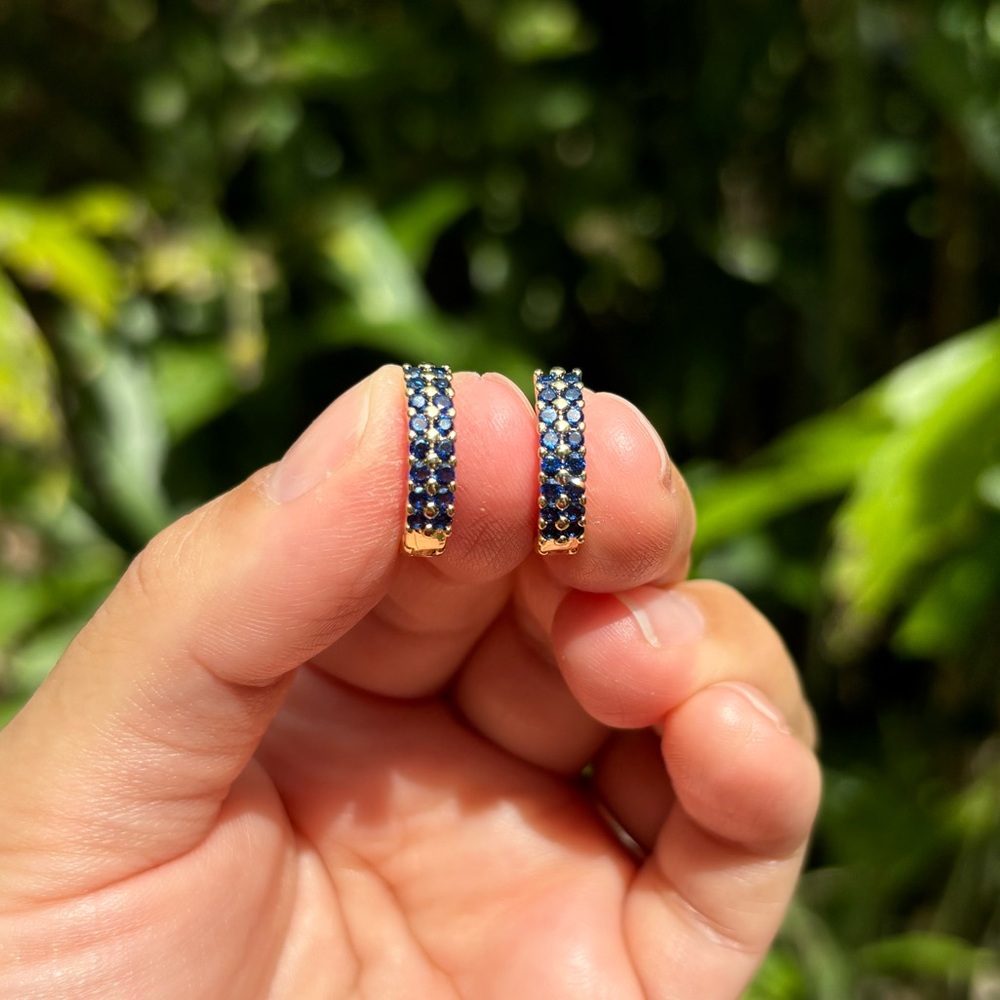 18K Gold Plated Stainless Steel Sapphire Blue Diamond Hoop Earrings